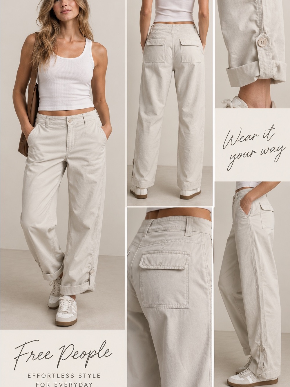 Free People Women’s Utility Pants Size 6 Off-White 100% Cotton NWT